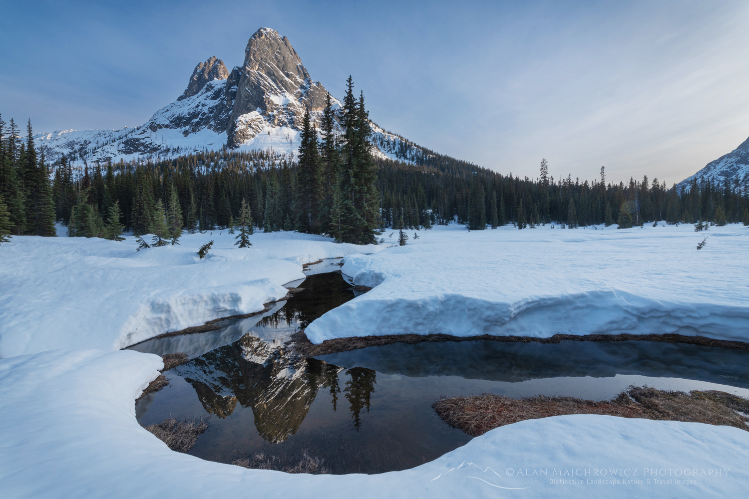 Liberty Bell Mountain is seen from snow-covered meadows of Washington Pass. North Cascades, Washington #85808