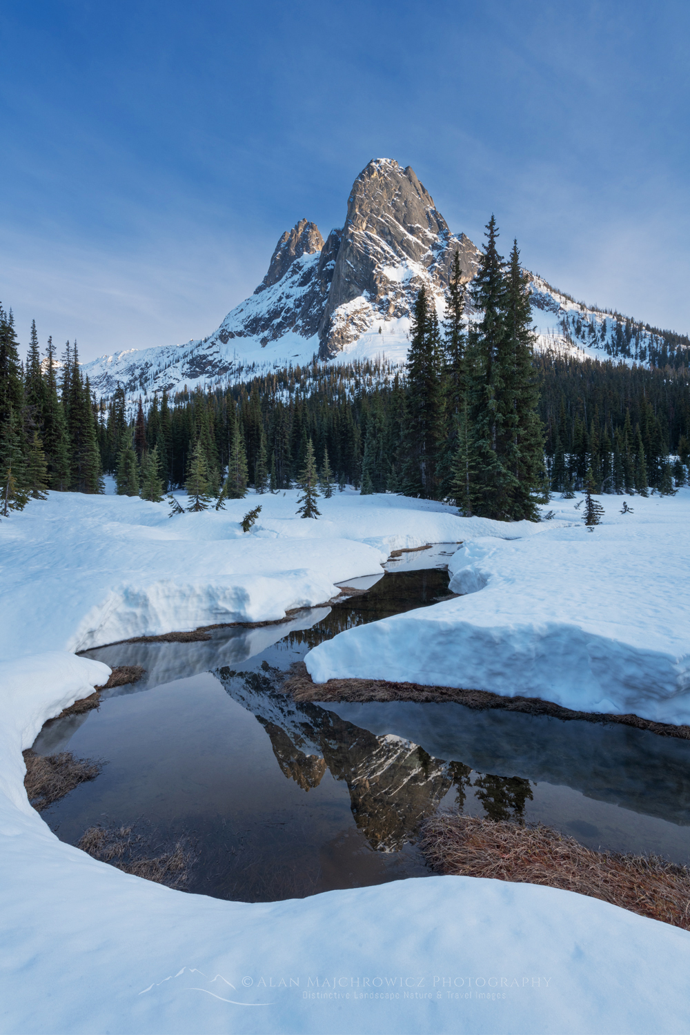 Liberty Bell Mountain is seen from snow-covered meadows of Washington Pass. North Cascades, Washington #85812
