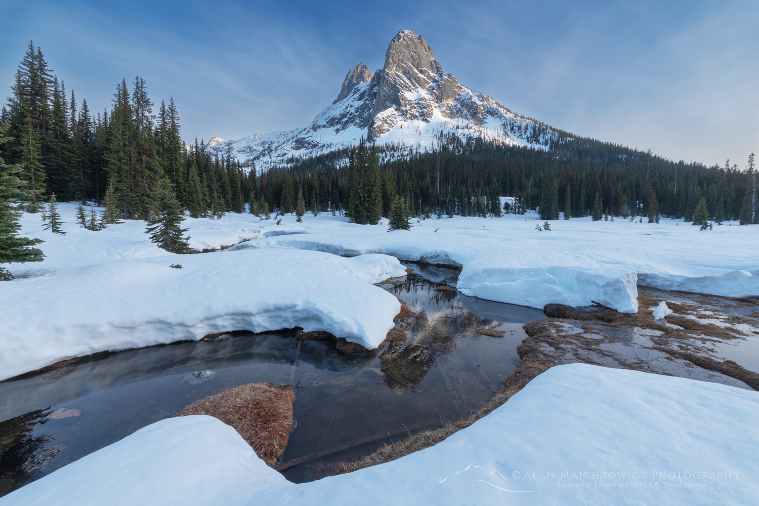 Liberty Bell Mountain is seen from snow-covered meadows of Washington Pass. North Cascades, Washington #85814
