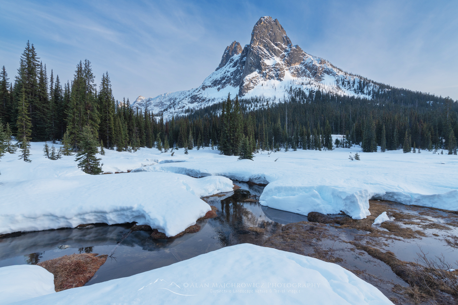Liberty Bell Mountain is seen from snow-covered meadows of Washington Pass. North Cascades, Washington #85820