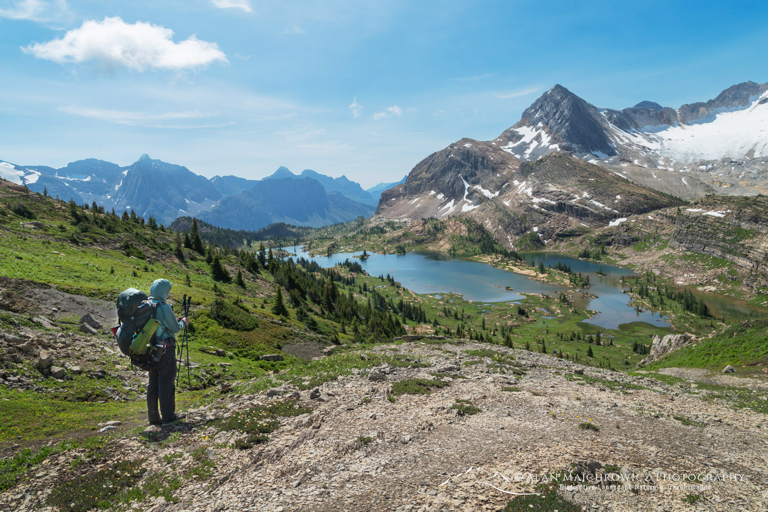 Backpacker overlooking Limestone Lakes Basin in Height of the Rockies Provincial Park British Columbia #86390