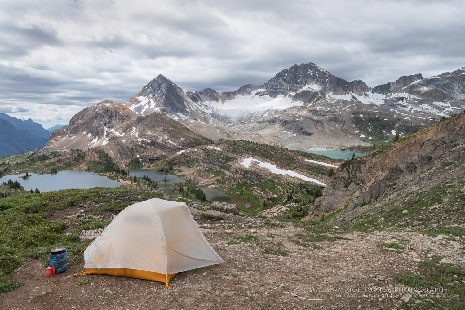 Tent in backcountry campsite above Limestone Lakes Basin in Height of the Rockies Provincial Park, British Columbia #86496