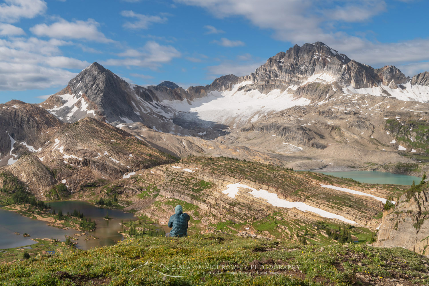 Hiker overlooking Limestone Lakes Basin in Height of the Rockies Provincial Park British Columbia #86476