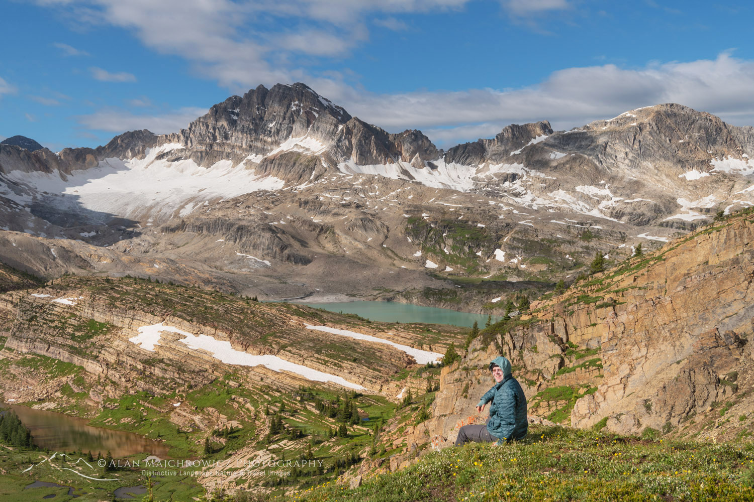 Hiker overlooking Limestone Lakes Basin in Height of the Rockies Provincial Park British Columbia #86477