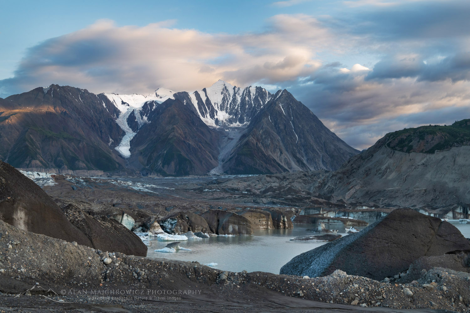 Mount Maxwell seen from the ice-marginal lake at the toe of the Kaskawulsh Glacier. Ä’äy Chù (Slim's River) West, Kluane National Park, Yukon #86744