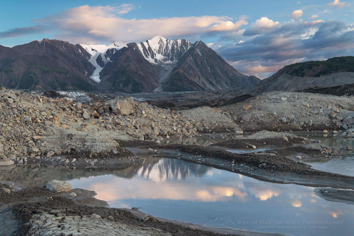 Mount Maxwell and tarns on the debris field at the toe of the Kaskawulsh Glacier. Ä’äy Chù (Slim's River) West, Kluane National Park, Yukon #86763