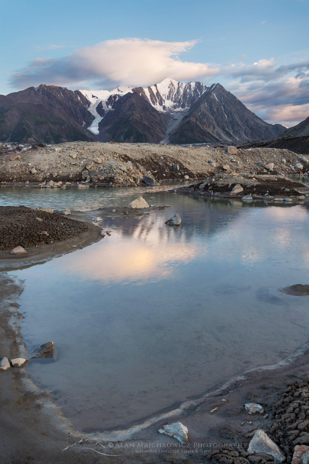 Mount Maxwell and tarns on the debris field at the toe of the Kaskawulsh Glacier. Ä’äy Chù (Slim's River) West, Kluane National Park, Yukon #86766