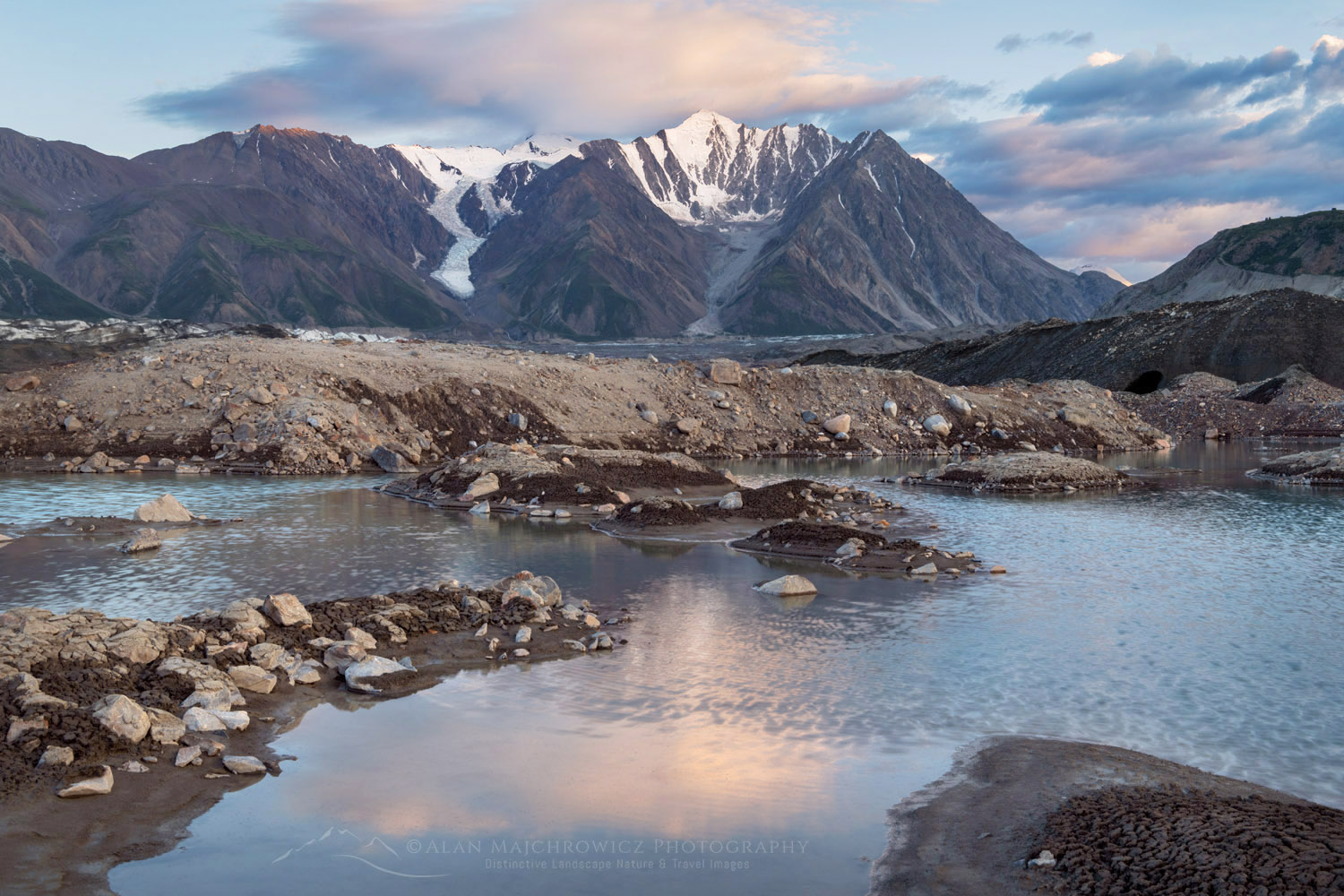 Mount Maxwell and tarns on the debris field at the toe of the Kaskawulsh Glacier. Ä’äy Chù (Slim's River) West, Kluane National Park, Yukon #86767
