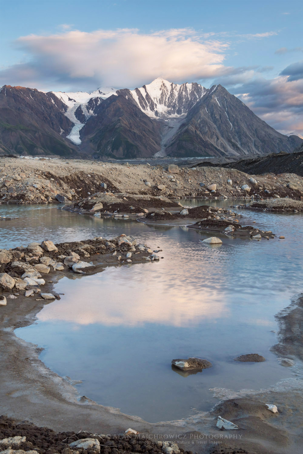 Mount Maxwell and tarns on the debris field at the toe of the Kaskawulsh Glacier. Ä’äy Chù (Slim's River) West, Kluane National Park, Yukon #86768