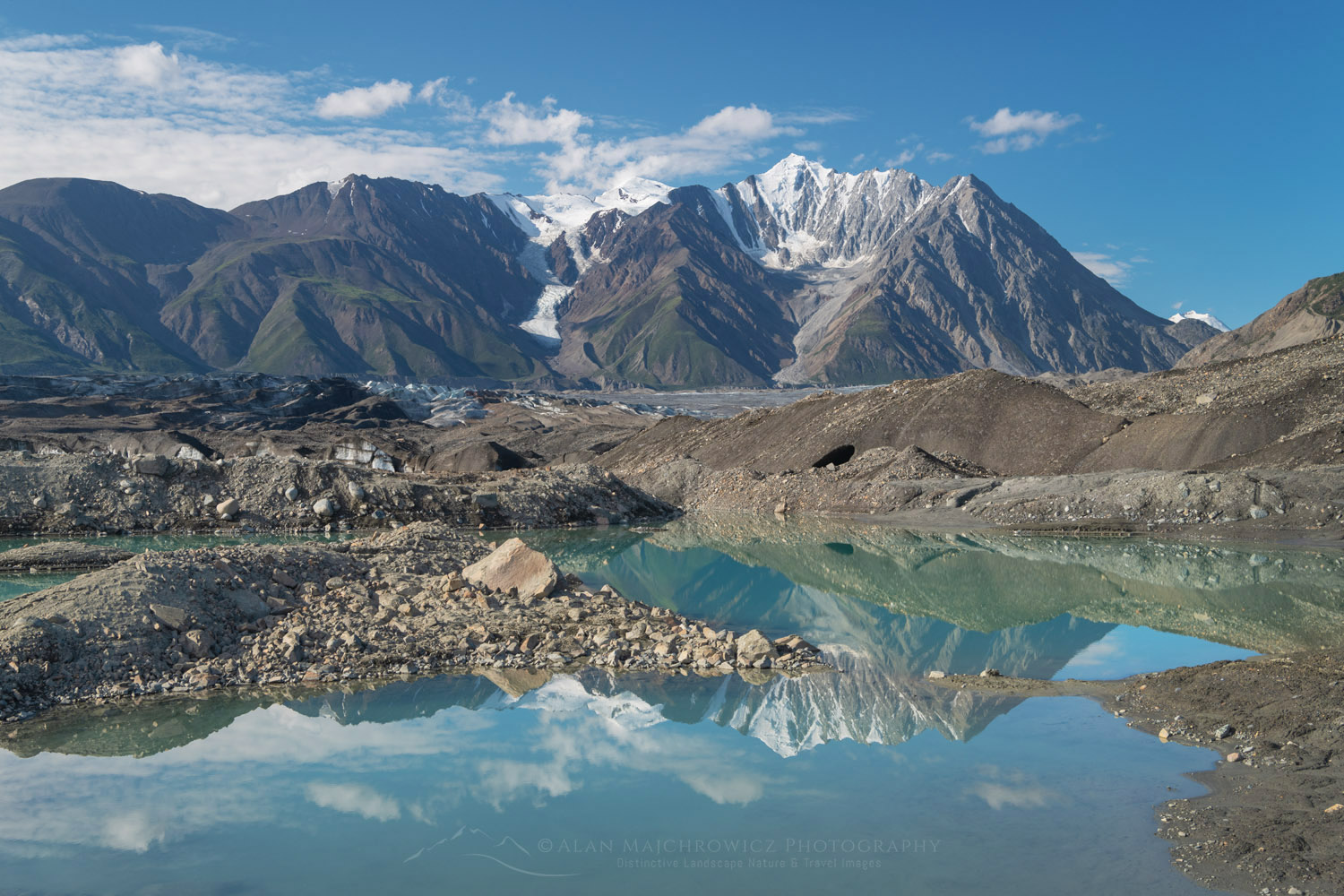 Mount Maxwell and tarns on the debris field at the toe of the Kaskawulsh Glacier. Ä’äy Chù (Slim's River) West, Kluane National Park, Yukon #86784