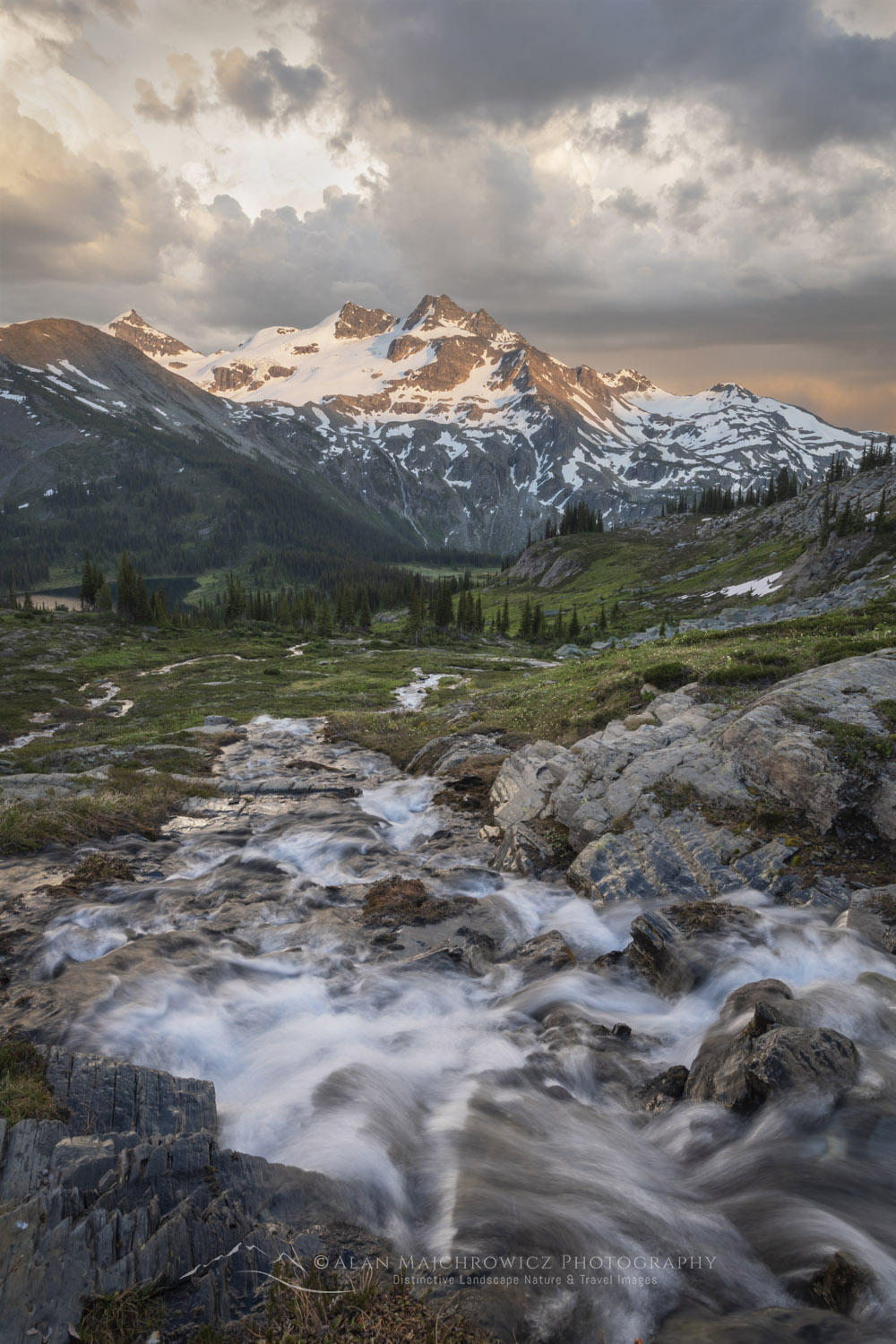 Evening storm clouds over Twin Towers, Cony Peak, and Spillimacheen Glacier. Seen from Silent Mountain. Purcell Mountains British Columbia $#86283