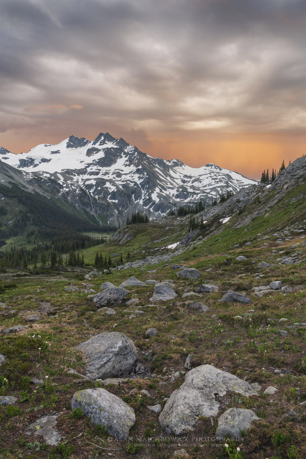 Evening storm clouds over Twin Towers, Cony Peak, and Spillimacheen Glacier. Seen from Silent Mountain. Purcell Mountains British Columbia #86305