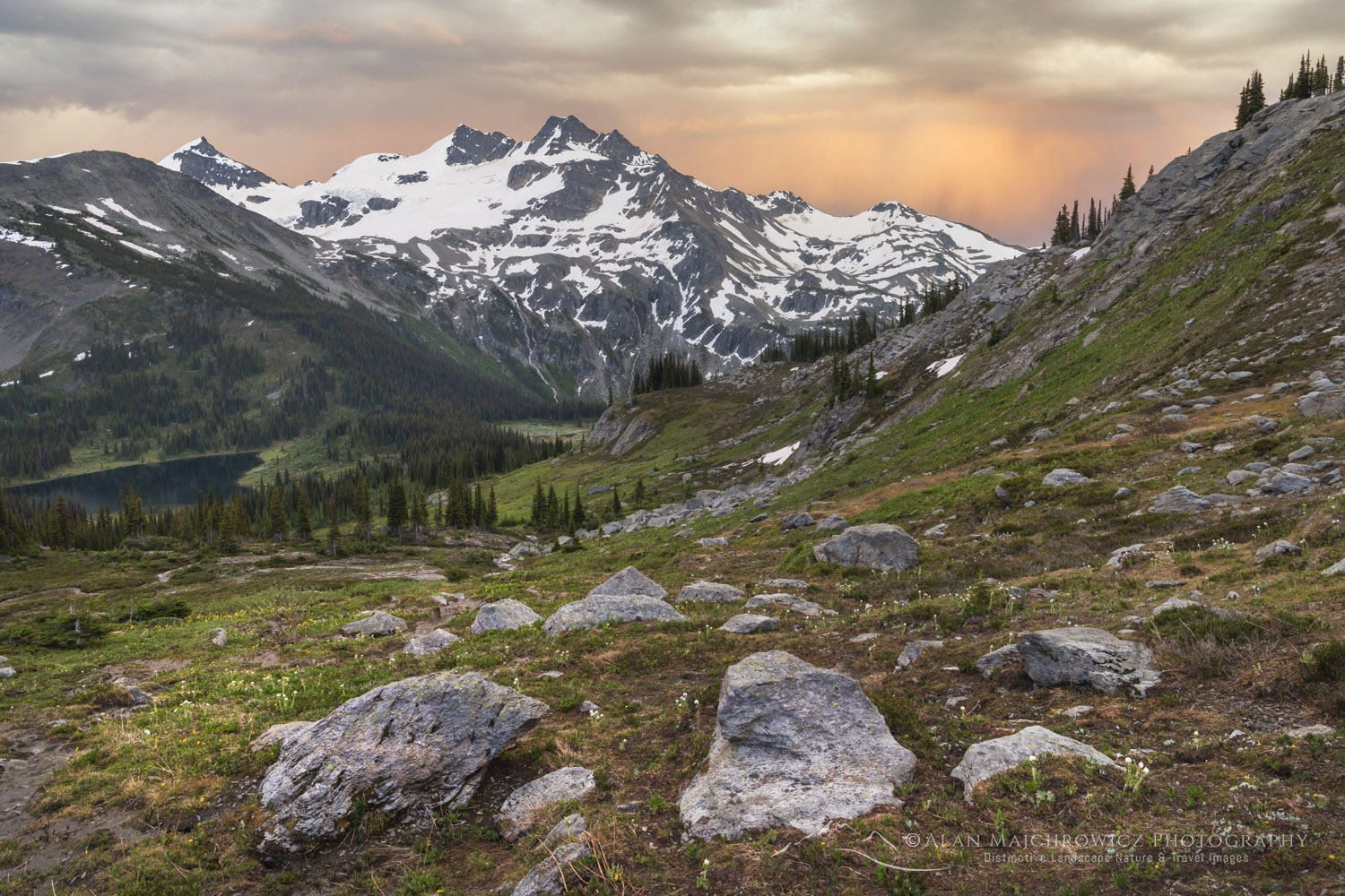 Evening storm clouds over Twin Towers, Cony Peak, and Spillimacheen Glacier. Seen from Silent Mountain. Purcell Mountains British Columbia #86307