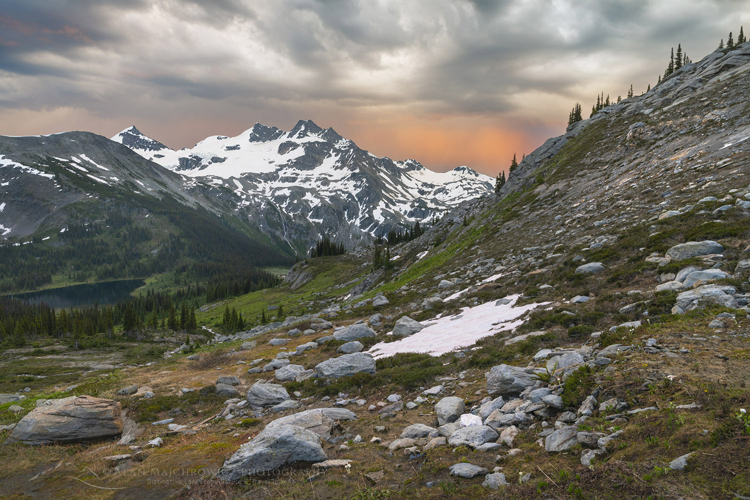 Evening storm clouds over Twin Towers, Cony Peak, and Spillimacheen Glacier. Seen from Silent Mountain. Purcell Mountains British Columbia #86308