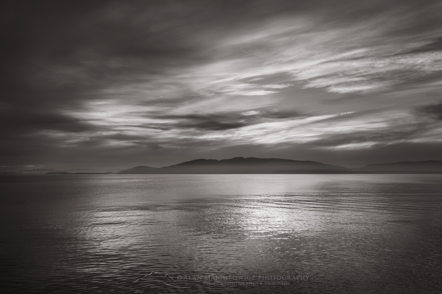 Sunset over Bellingham Bay, Washington, on a calm winter evening. #87683bw