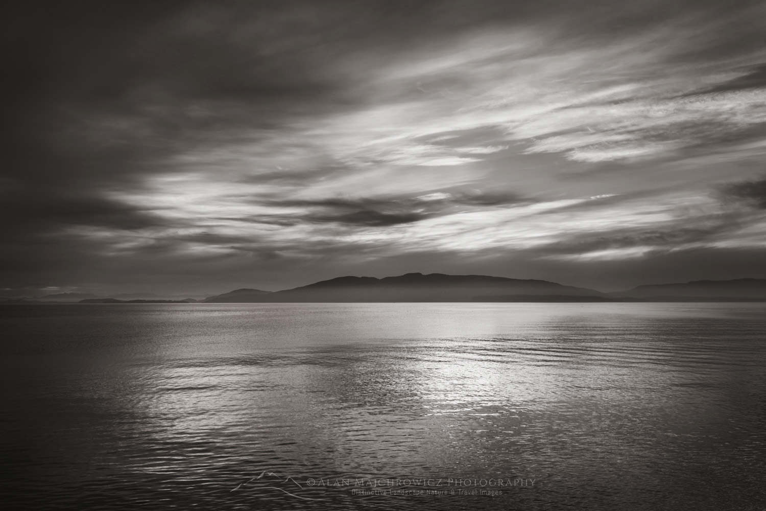 Sunset over Bellingham Bay, Washington on a calm winter evening #87683bw