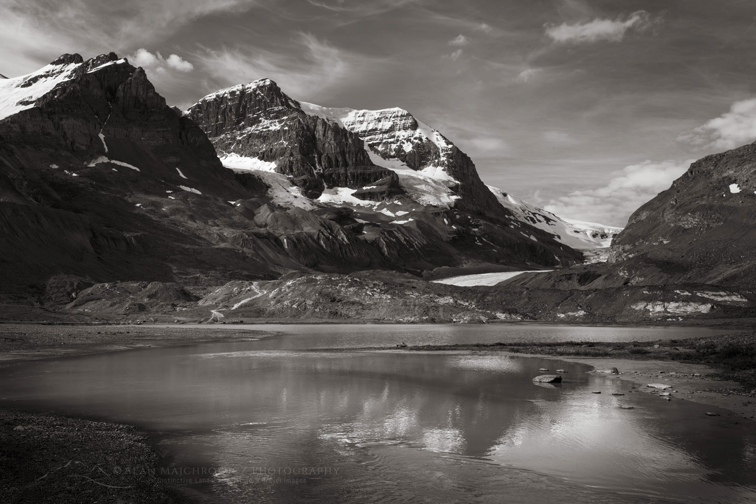 Mount Andromeda. Seen from Icefields Parkway. Jasper National Park Alberta, Canada #86667bw