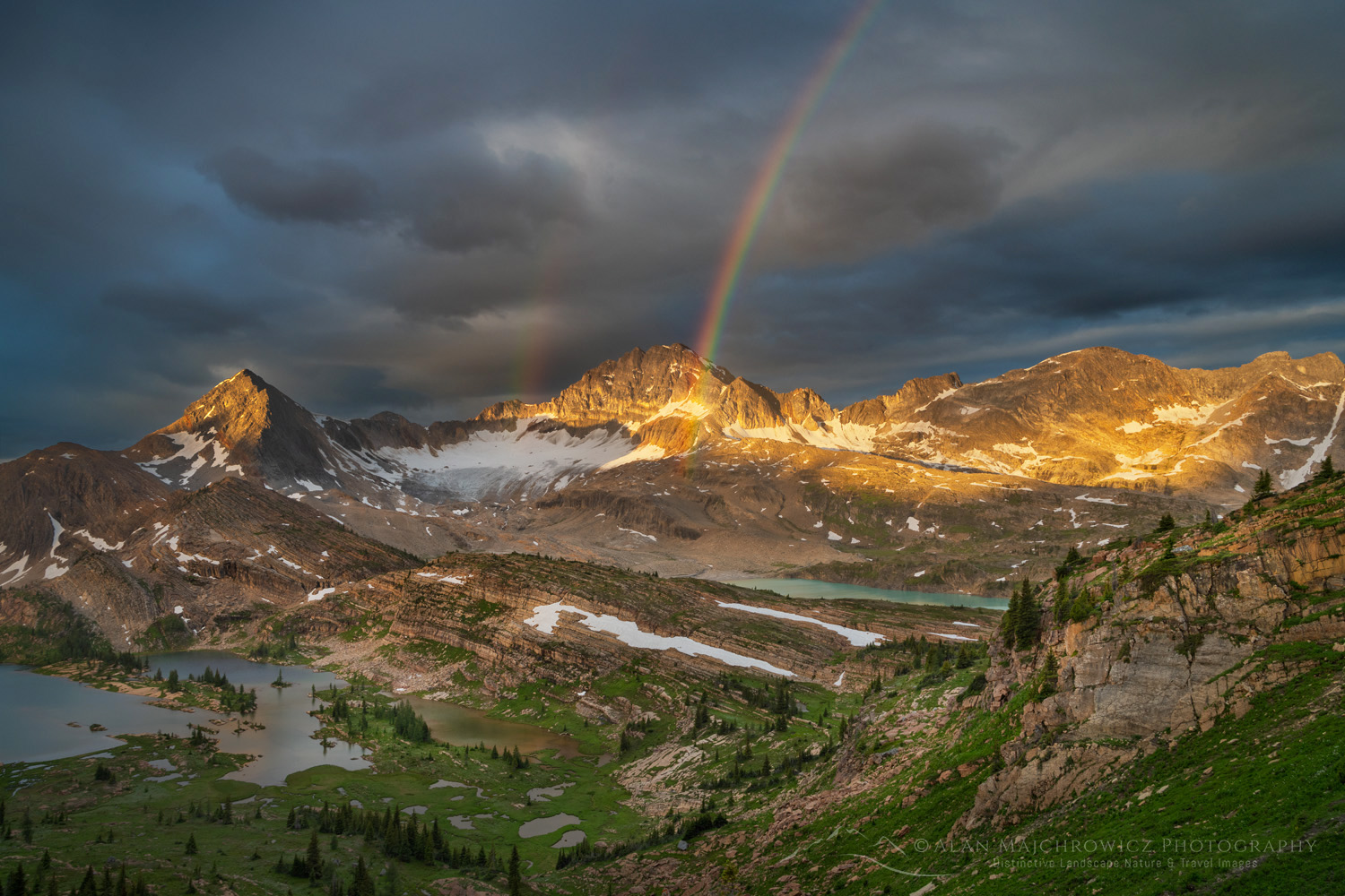 Sunrise rainbow over Limestone Lakes Basin. Height of the Rockies Provincial Park, British Columbia #86474