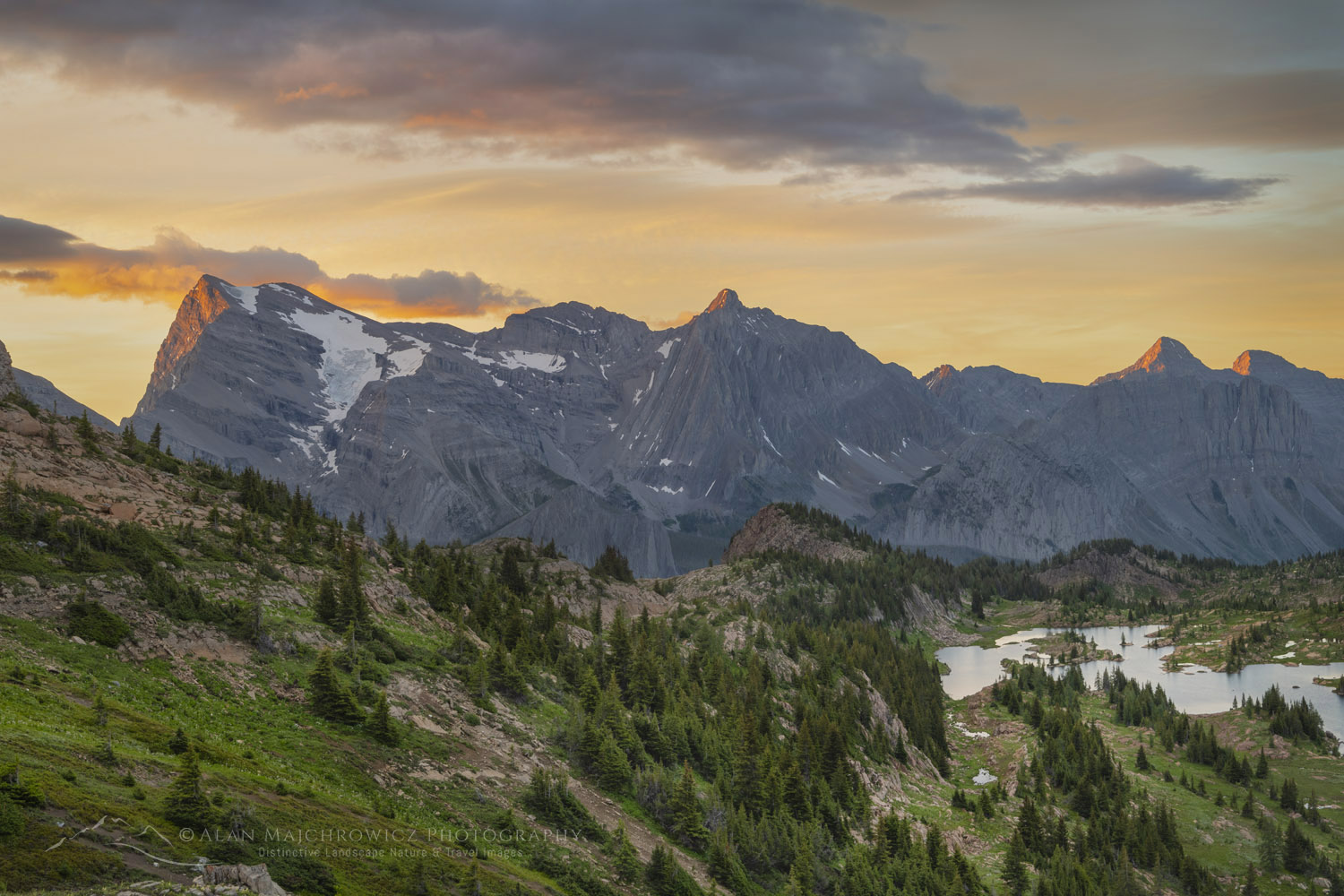 Lower Limestone Lakes and Mount Abruzzi seen from Limestone Lakes Basin. Height of the Rockies Provincial Park, British Columbia #86597