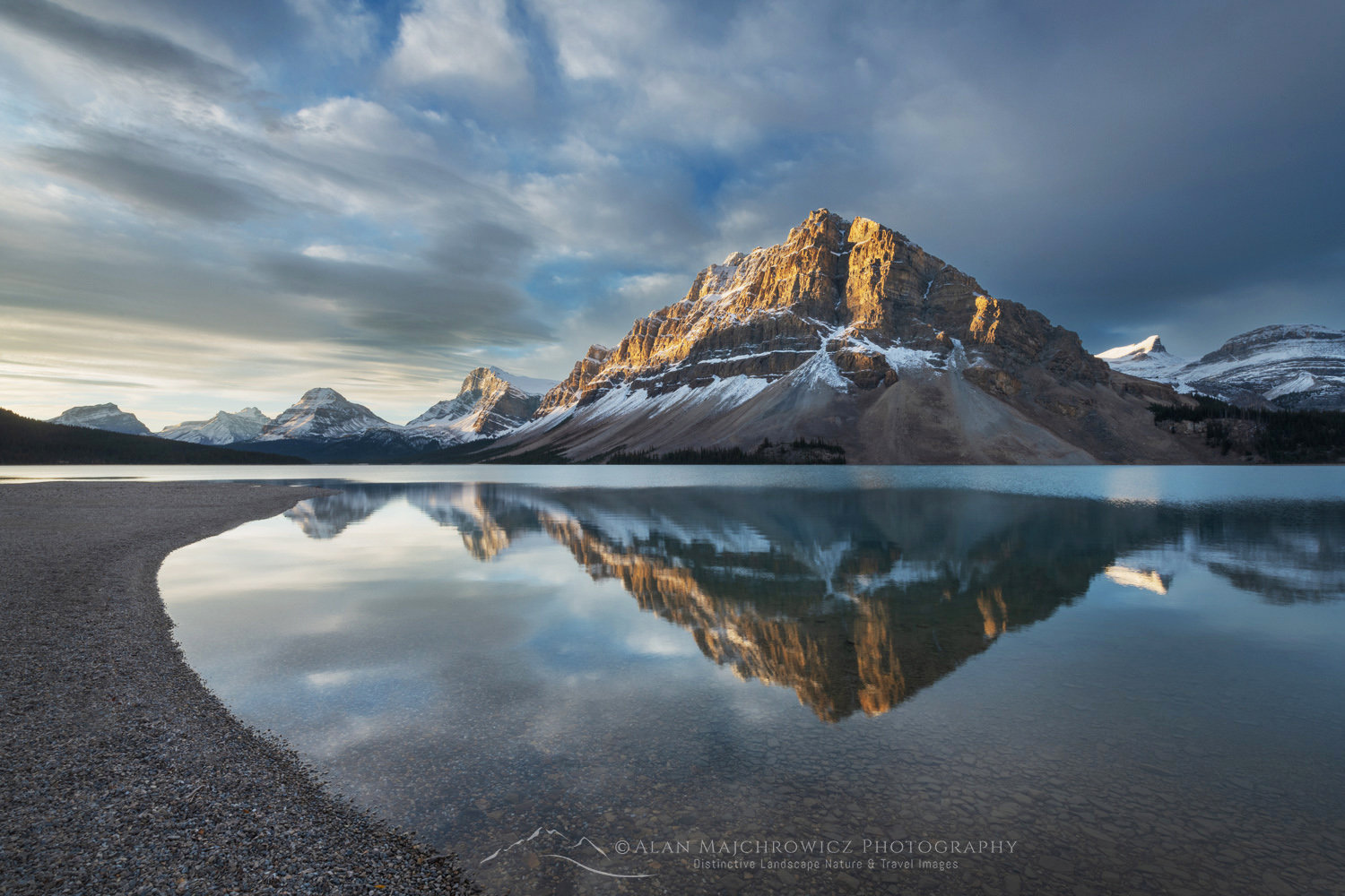 Sunrise over Bow Lake, with Crowfoot Mountain in the distance. Banff National Park. Alberta, Canada #88754
