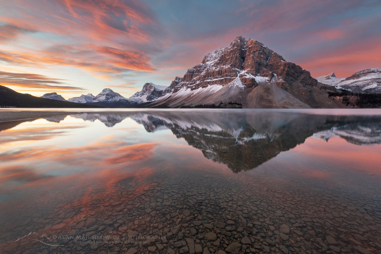 Sunrise over Bow Lake, with Crowfoot Mountain in the distance. Banff National Park. Alberta, Canada #88685