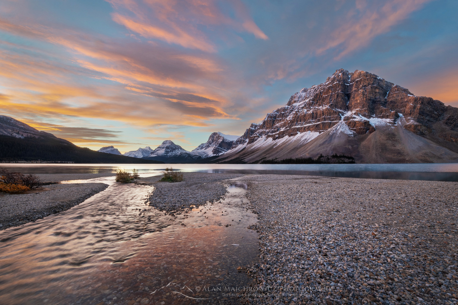Sunrise over Bow Lake, with Crowfoot Mountain in the distance. Banff National Park. Alberta, Canada #88697