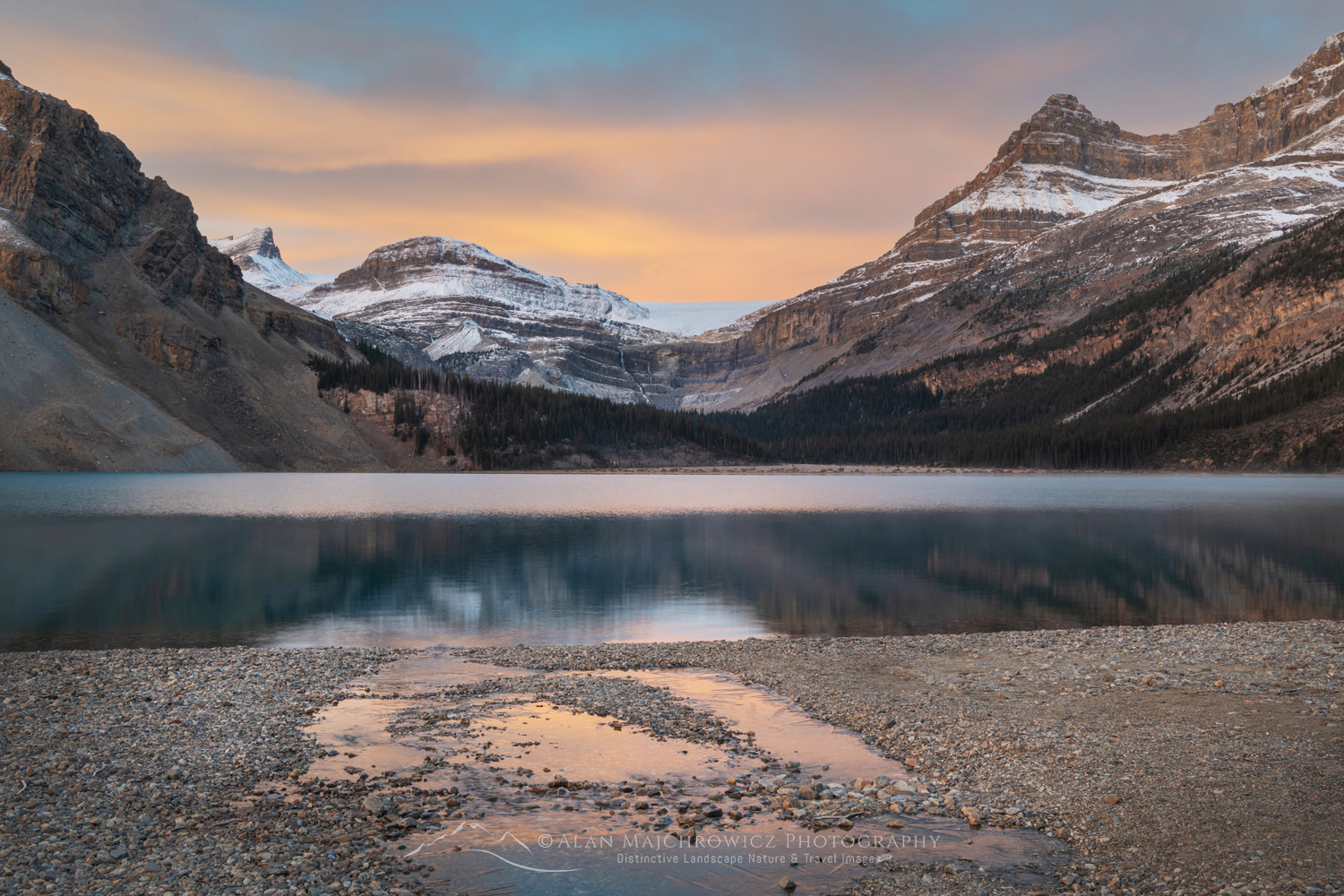 Sunrise over Bow Lake with Waputik Mountains in the distance. Banff National Park. Alberta, Canada #88706
