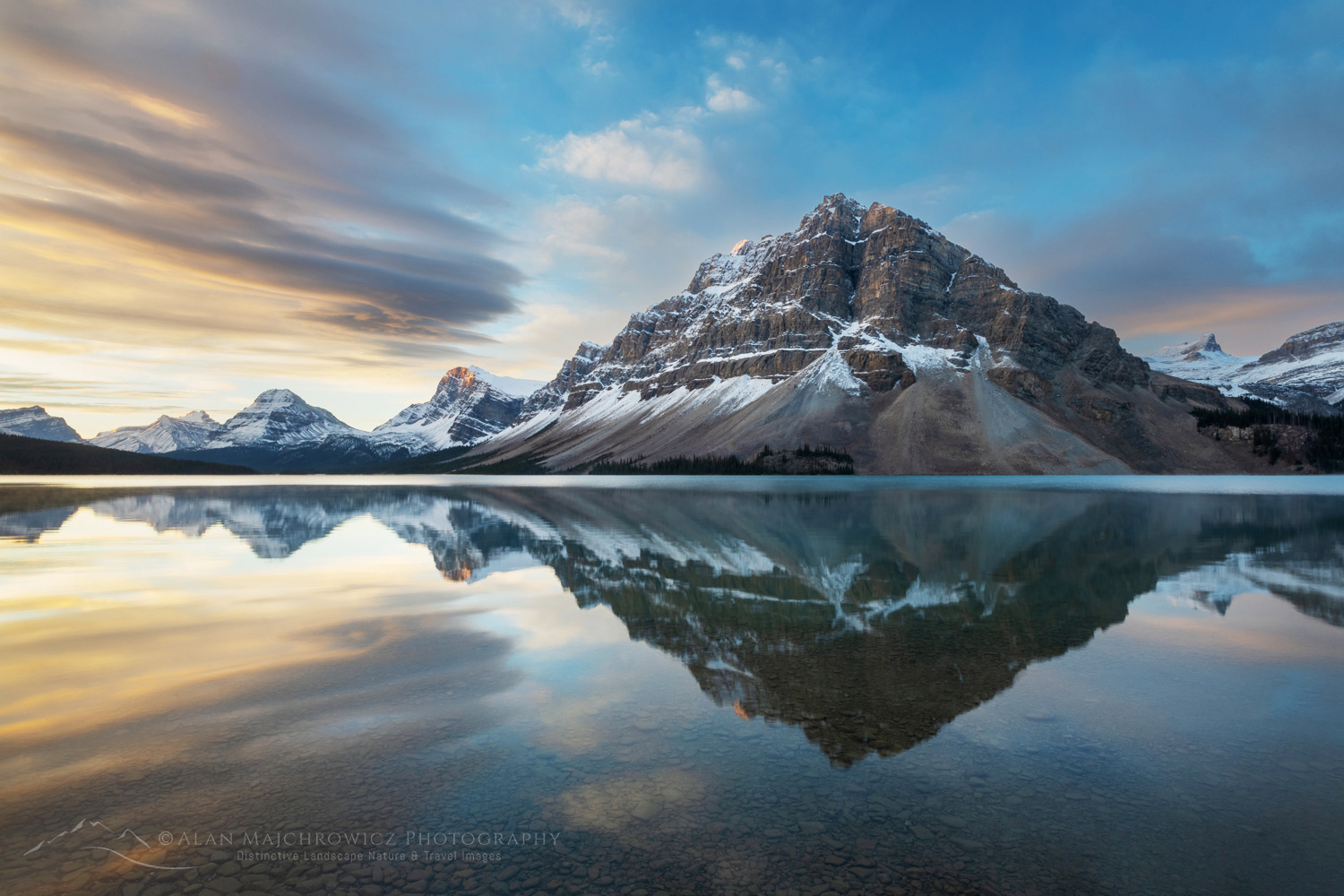 Sunrise over Bow Lake, with Crowfoot Mountain in the distance. Banff National Park. Alberta, Canada #88721