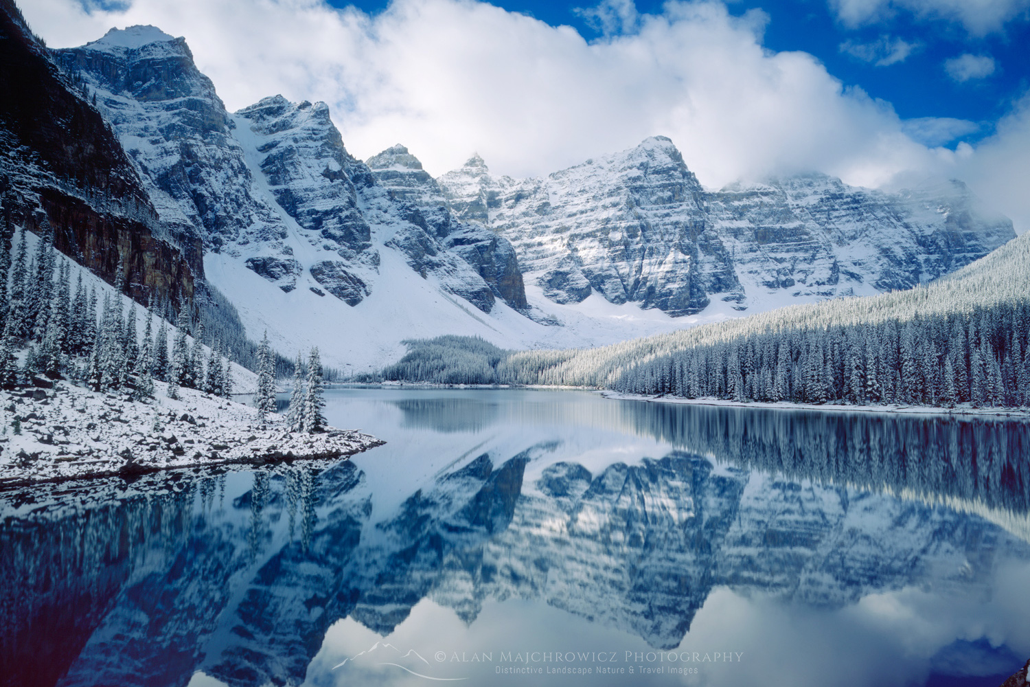 Autumn snowfall on Moraine Lake, Banff National Park Alberta Canada #4100