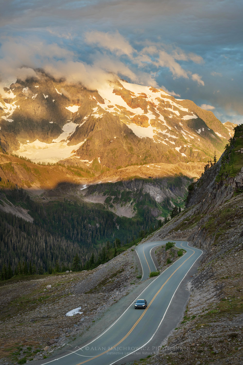 Mount Baker Highway below Artist Point, North Cascades, Washington. Mount Shuksan is in the distance. #88357