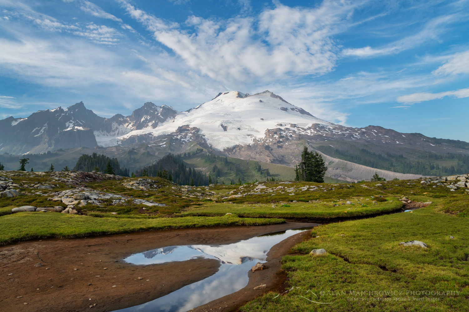 Mount Baker's south face reflected in a tarn in the alpine meadows of Mt. Baker National Recreation Area. North Cascades, Washington #88250