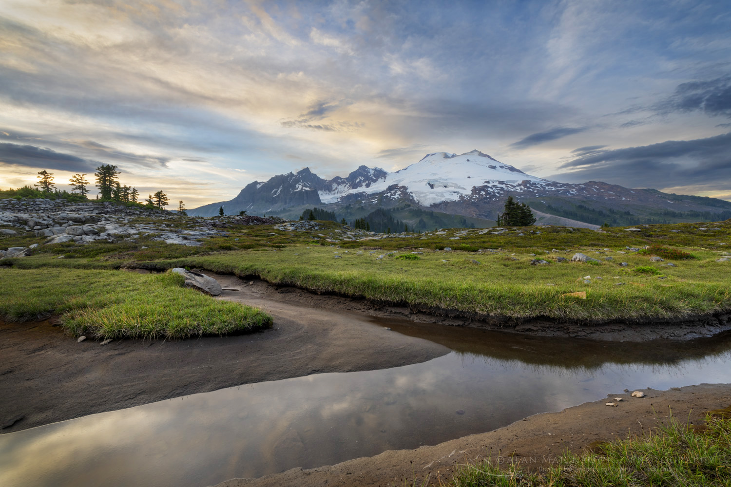 Mount Baker's south face reflected in a tarn in the alpine meadows of Mt. Baker National Recreation Area. North Cascades, Washington #88300