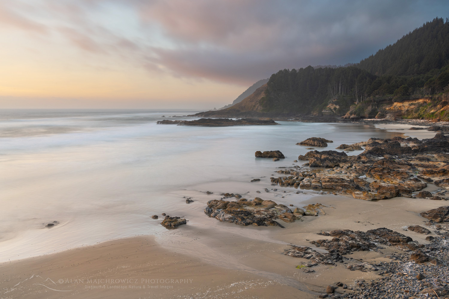 Strawberry Hill wayside on the central Oregon coast at low tide during evening golden hour #87904