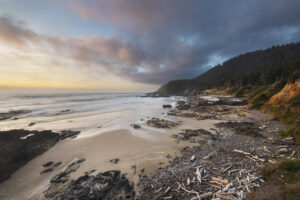 Fine Art Landscape and Nature Photography Golden hour light at low tide at Strawberry Hill wayside central Oregon coast #87908