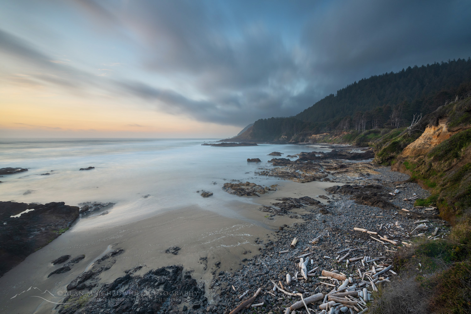 Bright green sea moss covers the rocky lava at Strawberry Hill along the central Oregon coast. #87916