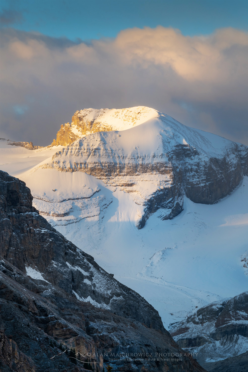 Mount Baker and Peyto Glacier at sunrise after a fresh dusting of autumn snow. Banff National Park. Alberta, Canada #88875