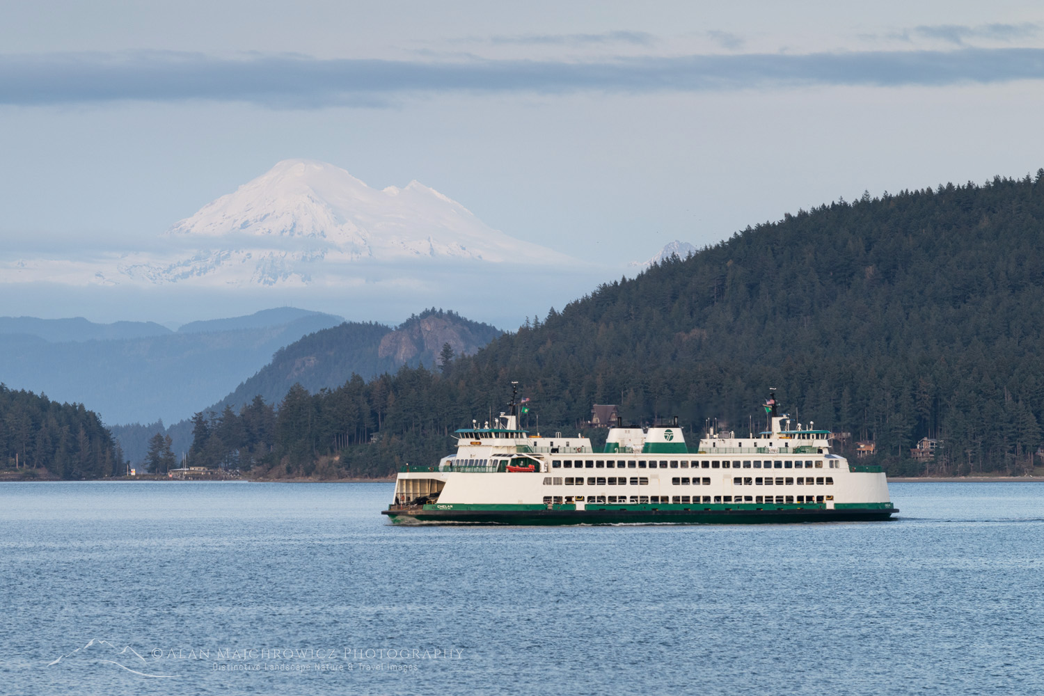 San Juan Islands ferry with Mount Baker in the distance. Washington State #87747b